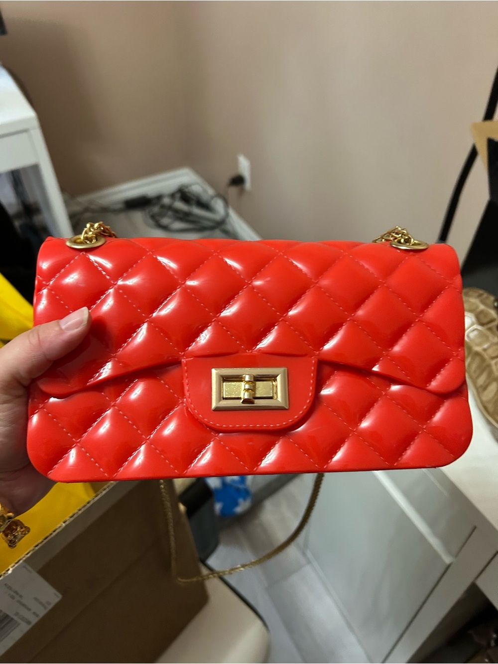 4/$100 JELLY Red Quilted Chain Shoulder Bag - Classic Shine